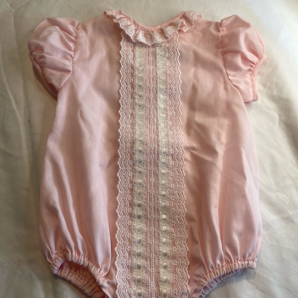 Vintage Pink Baby Romper with Lace Detail